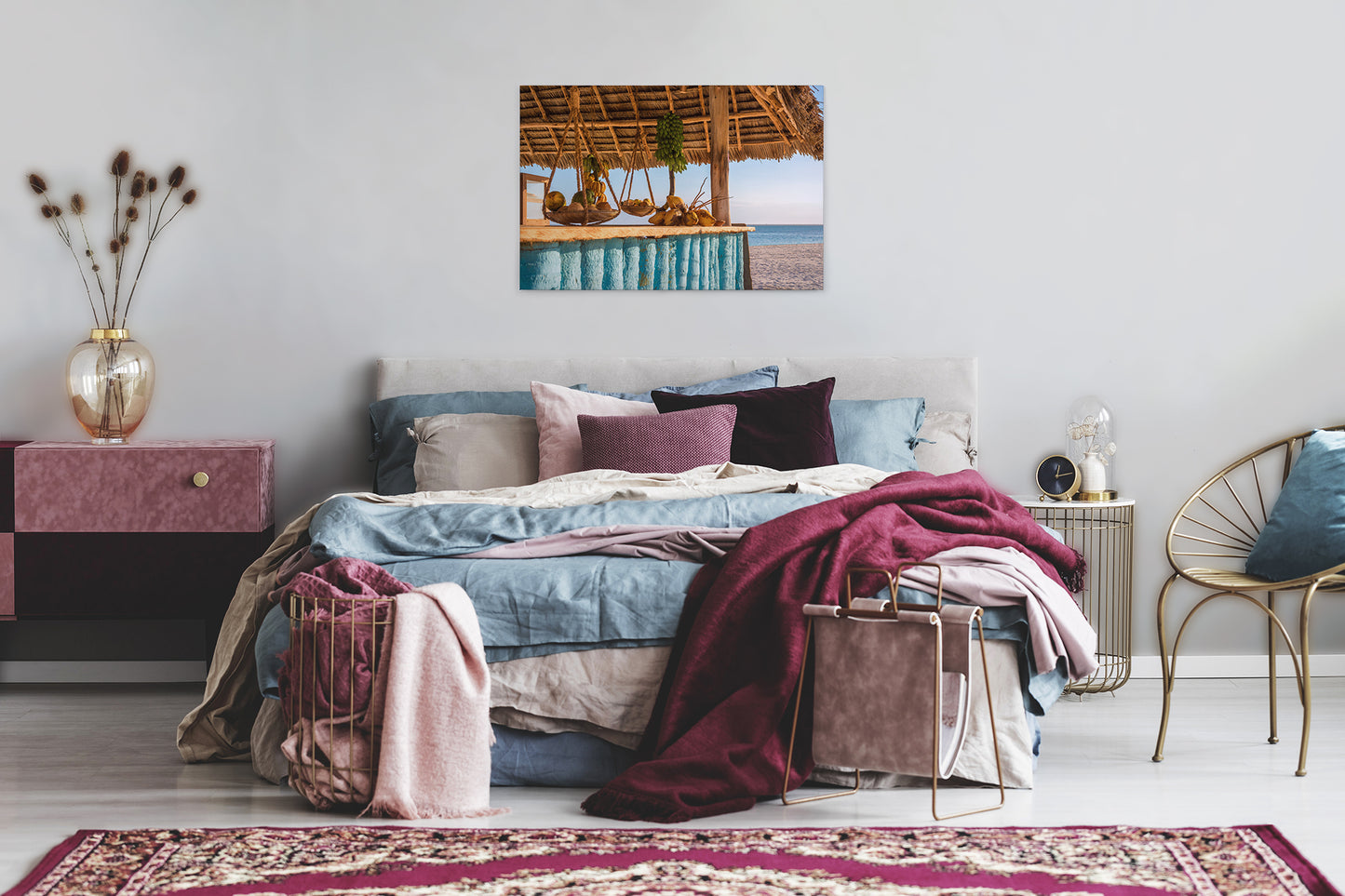 Leinwandbild Strand Bar Blau Braun 90x60 DD120316 Keilrahmenbild Wandbild Natur