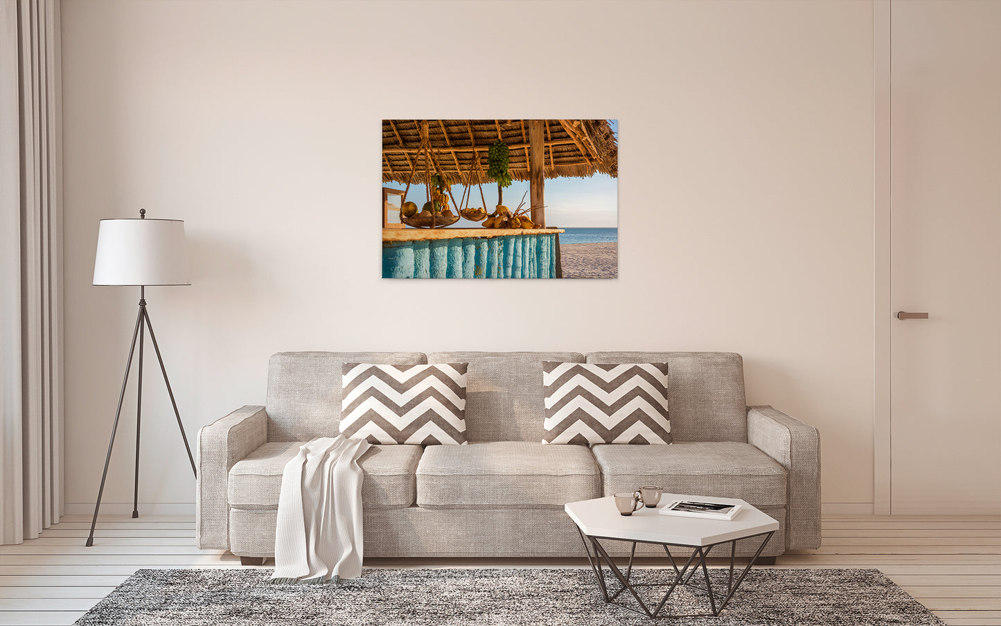 Leinwandbild Strand Bar Blau Braun 90x60 DD120316 Keilrahmenbild Wandbild Natur