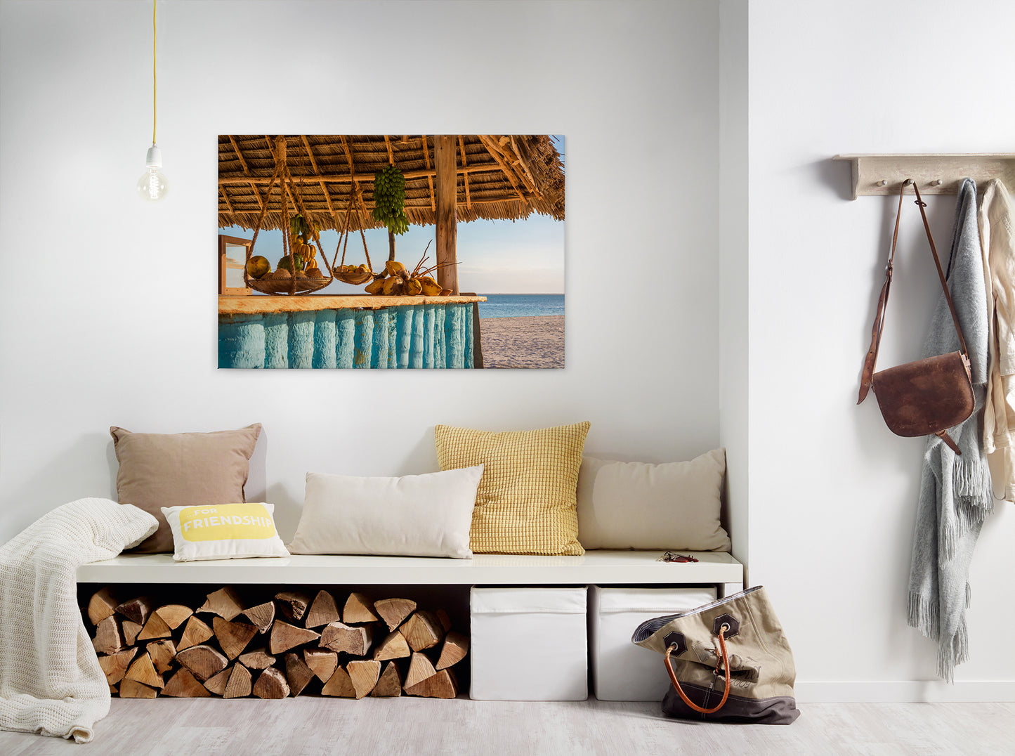 Leinwandbild Strand Bar Blau Braun 90x60 DD120316 Keilrahmenbild Wandbild Natur