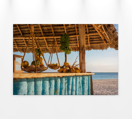 Leinwandbild Strand Bar Blau Braun 90x60 DD120316 Keilrahmenbild Wandbild Natur