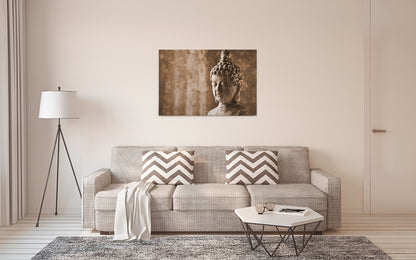 Leinwandbild Buddhakopf Beige Braun 90x60 DD120319 Keilrahmenbild Wandbild