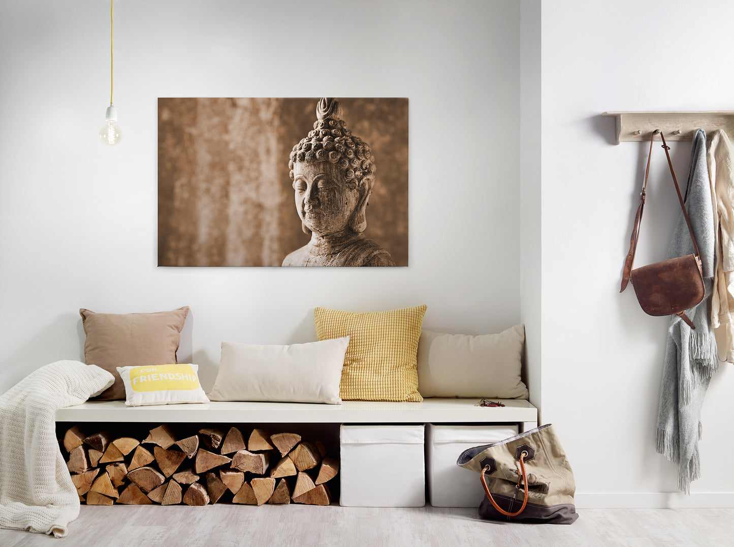 Leinwandbild Buddhakopf Beige Braun 90x60 DD120319 Keilrahmenbild Wandbild