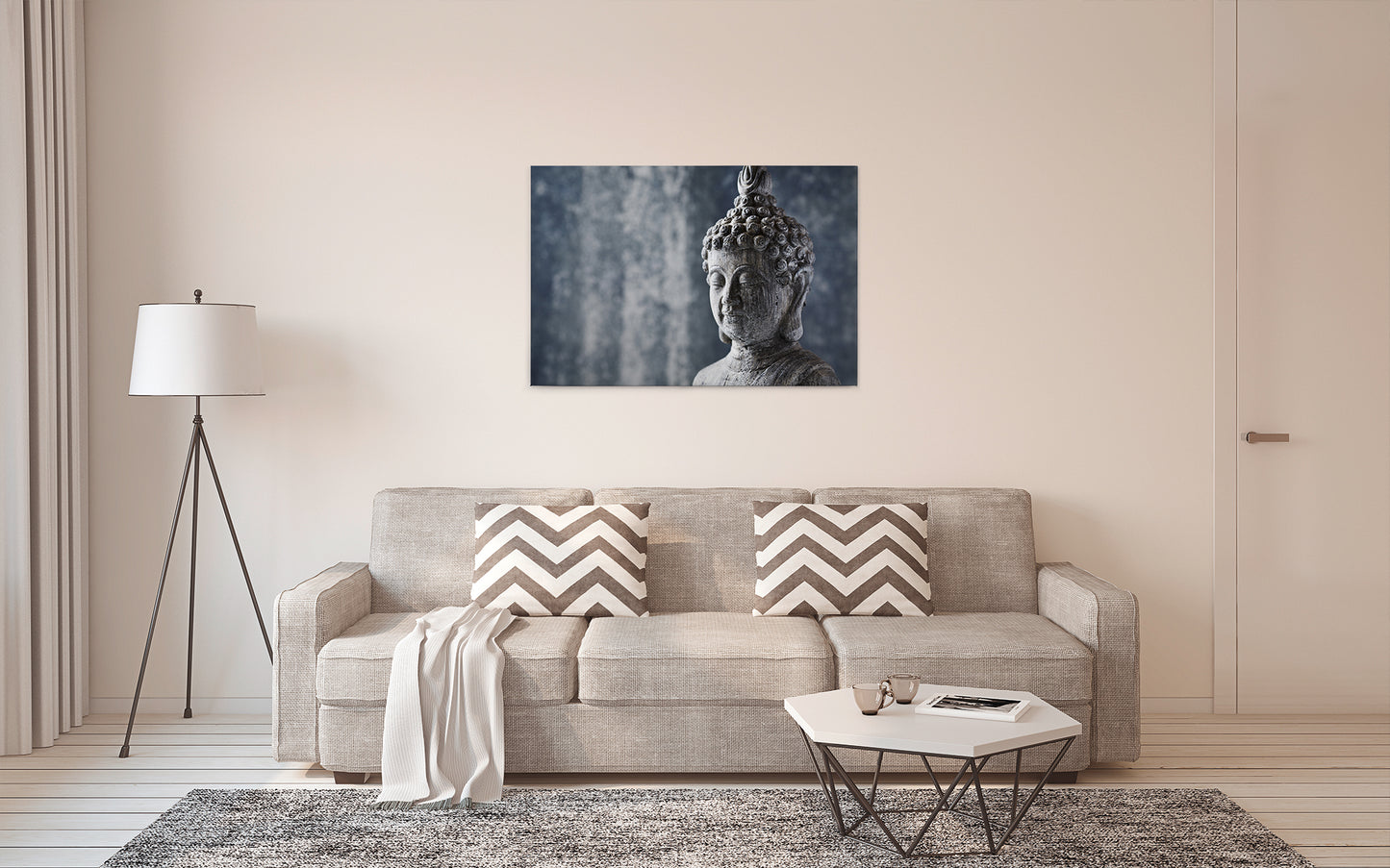 Leinwandbild Buddhakopf Blau Grau 90x60 DD120320 Keilrahmenbild Wandbild