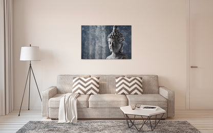 Leinwandbild Buddhakopf Blau Grau 90x60 DD120320 Keilrahmenbild Wandbild