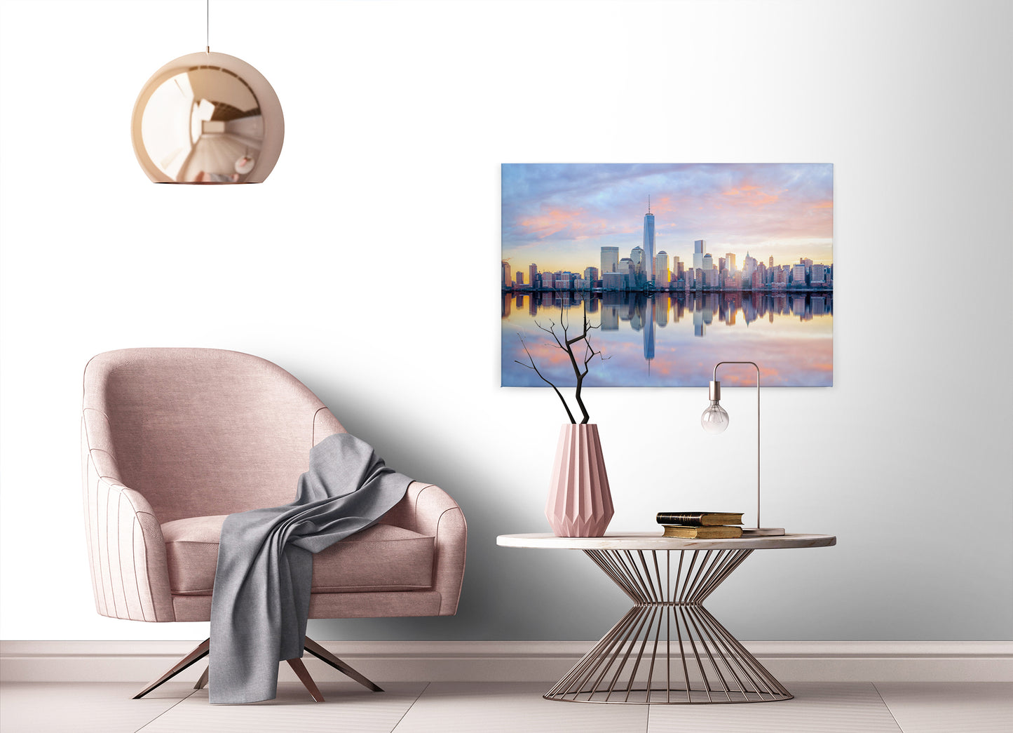 New York Skyline Leinwandbild Blau Grau 90x60 DD120326 Wandbild Leinwand Amerika