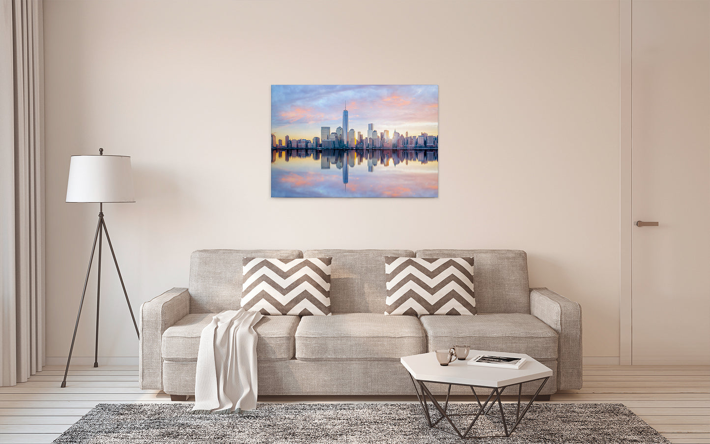 New York Skyline Leinwandbild Blau Grau 90x60 DD120326 Wandbild Leinwand Amerika