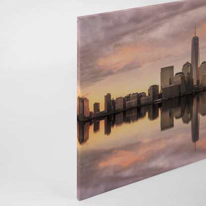 New York Skyline Leinwandbild Grau Orange 90x60 DD120327 Wandbild Leinwand USA