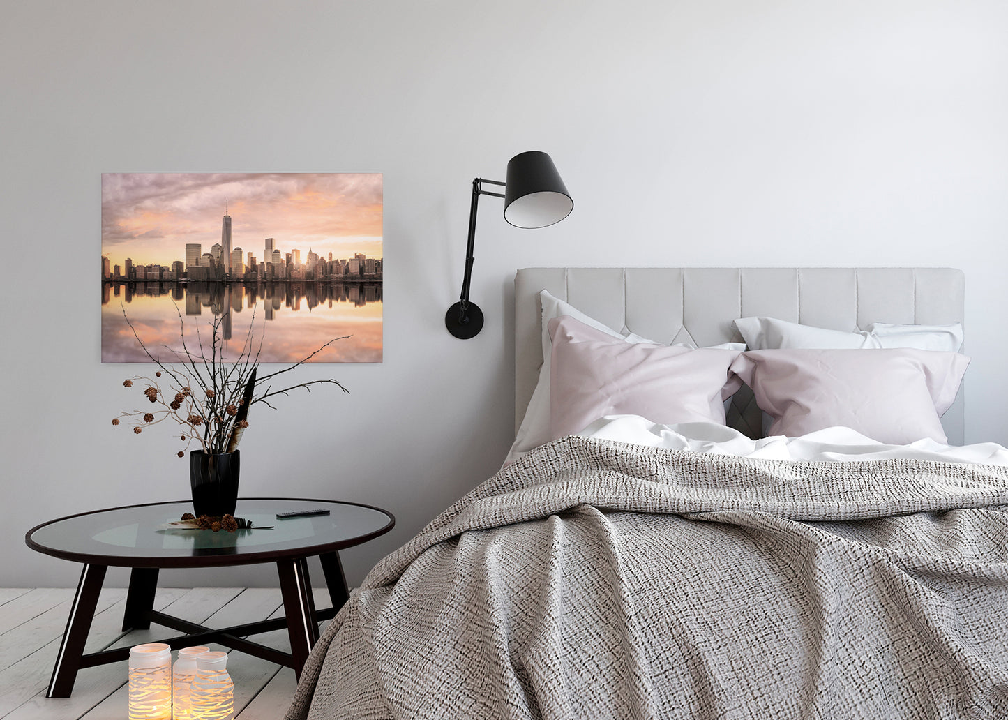 New York Skyline Leinwandbild Grau Orange 90x60 DD120327 Wandbild Leinwand USA