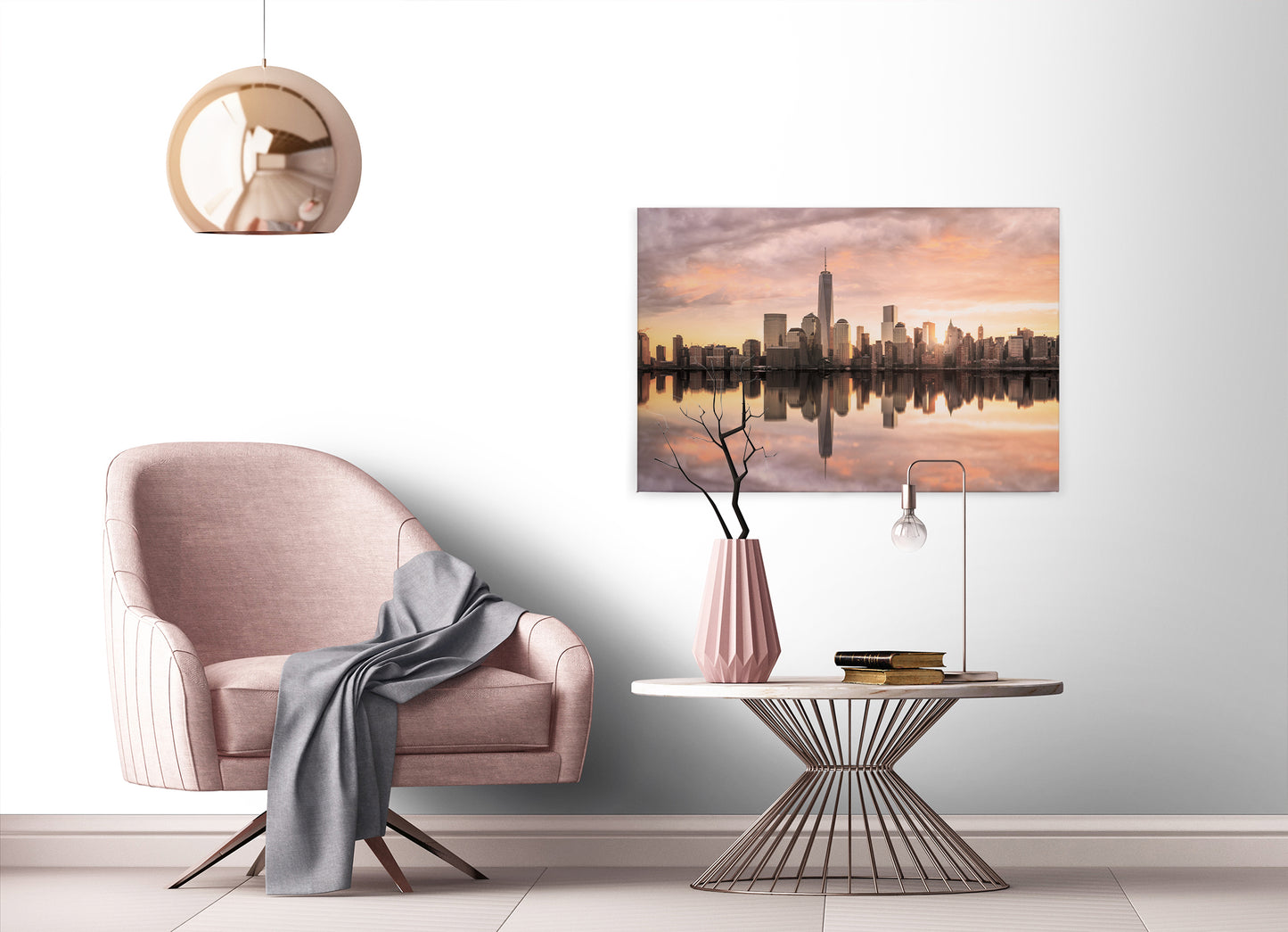 New York Skyline Leinwandbild Grau Orange 90x60 DD120327 Wandbild Leinwand USA