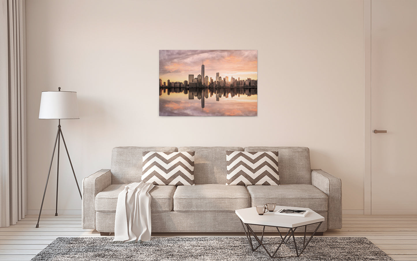 New York Skyline Leinwandbild Grau Orange 90x60 DD120327 Wandbild Leinwand USA