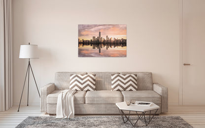 New York Skyline Leinwandbild Grau Orange 90x60 DD120327 Wandbild Leinwand USA