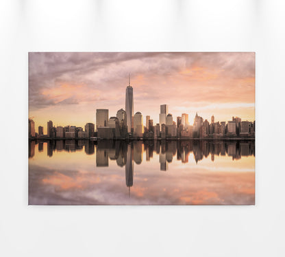 New York Skyline Leinwandbild Grau Orange 90x60 DD120327 Wandbild Leinwand USA
