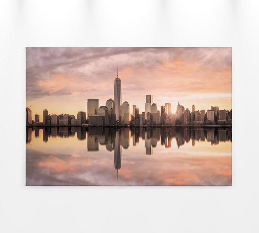 New York Skyline Leinwandbild Grau Orange 90x60 DD120327 Wandbild Leinwand USA