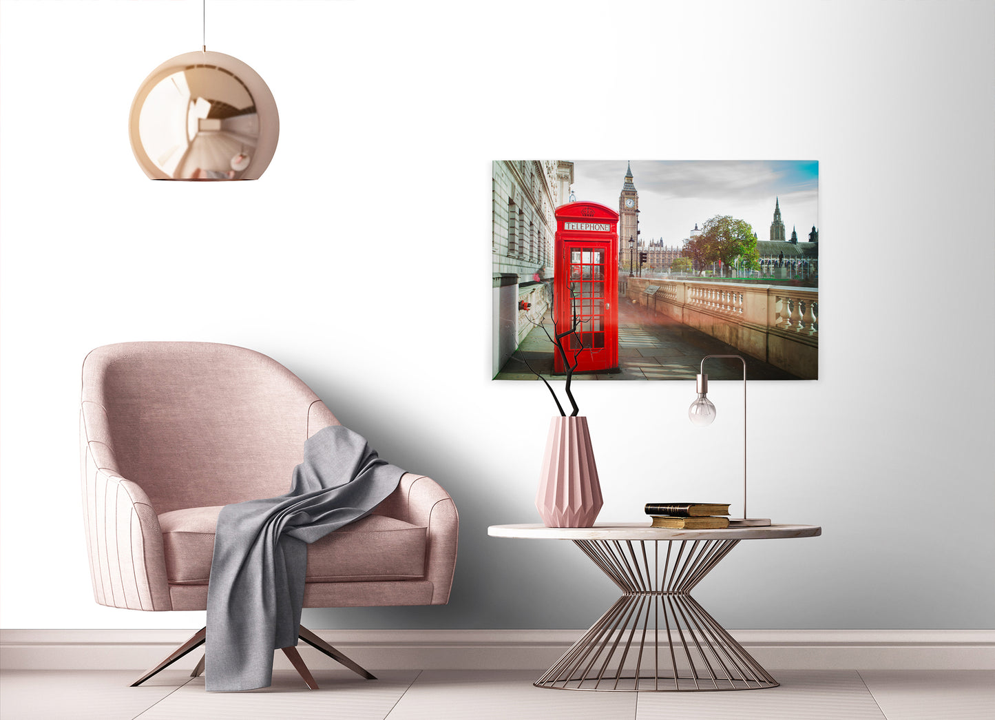 Londoner Telefonzelle Leinwandbild Rot Beige 90x60 DD120330 Wandbild Leinwand