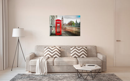 Londoner Telefonzelle Leinwandbild Rot Beige 90x60 DD120330 Wandbild Leinwand