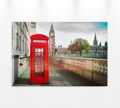 Londoner Telefonzelle Leinwandbild Rot Beige 90x60 DD120330 Wandbild Leinwand