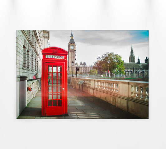 Londoner Telefonzelle Leinwandbild Rot Beige 90x60 DD120330 Wandbild Leinwand