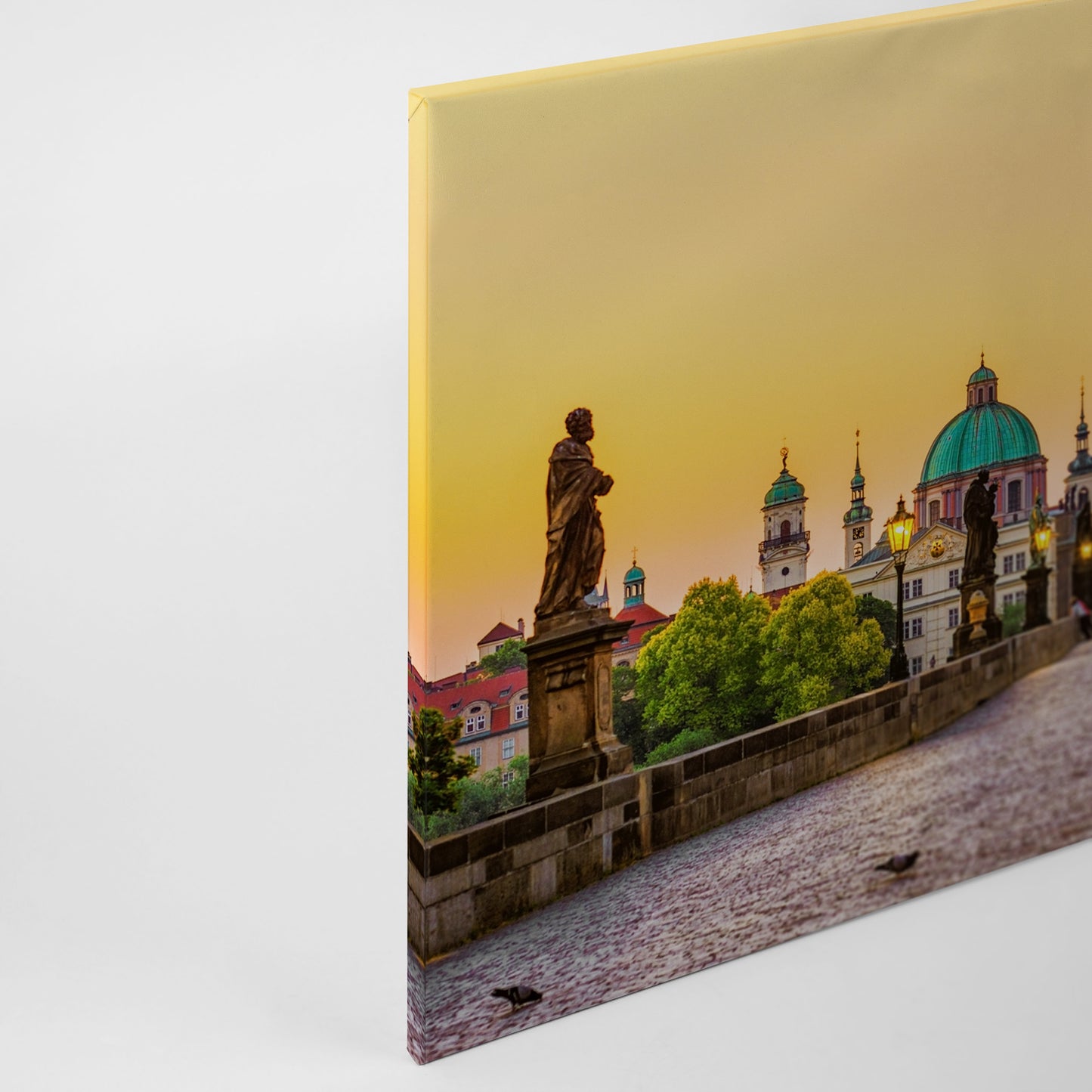 Prag Leinwandbild Karlsbrücke Gelb Beige 90x60 DD120331 Keilrahmen Wandbild