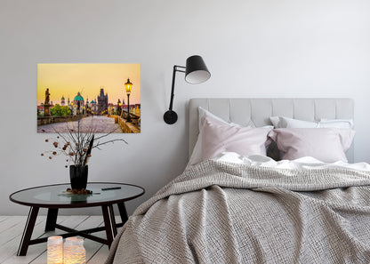 Prag Leinwandbild Karlsbrücke Gelb Beige 90x60 DD120331 Keilrahmen Wandbild