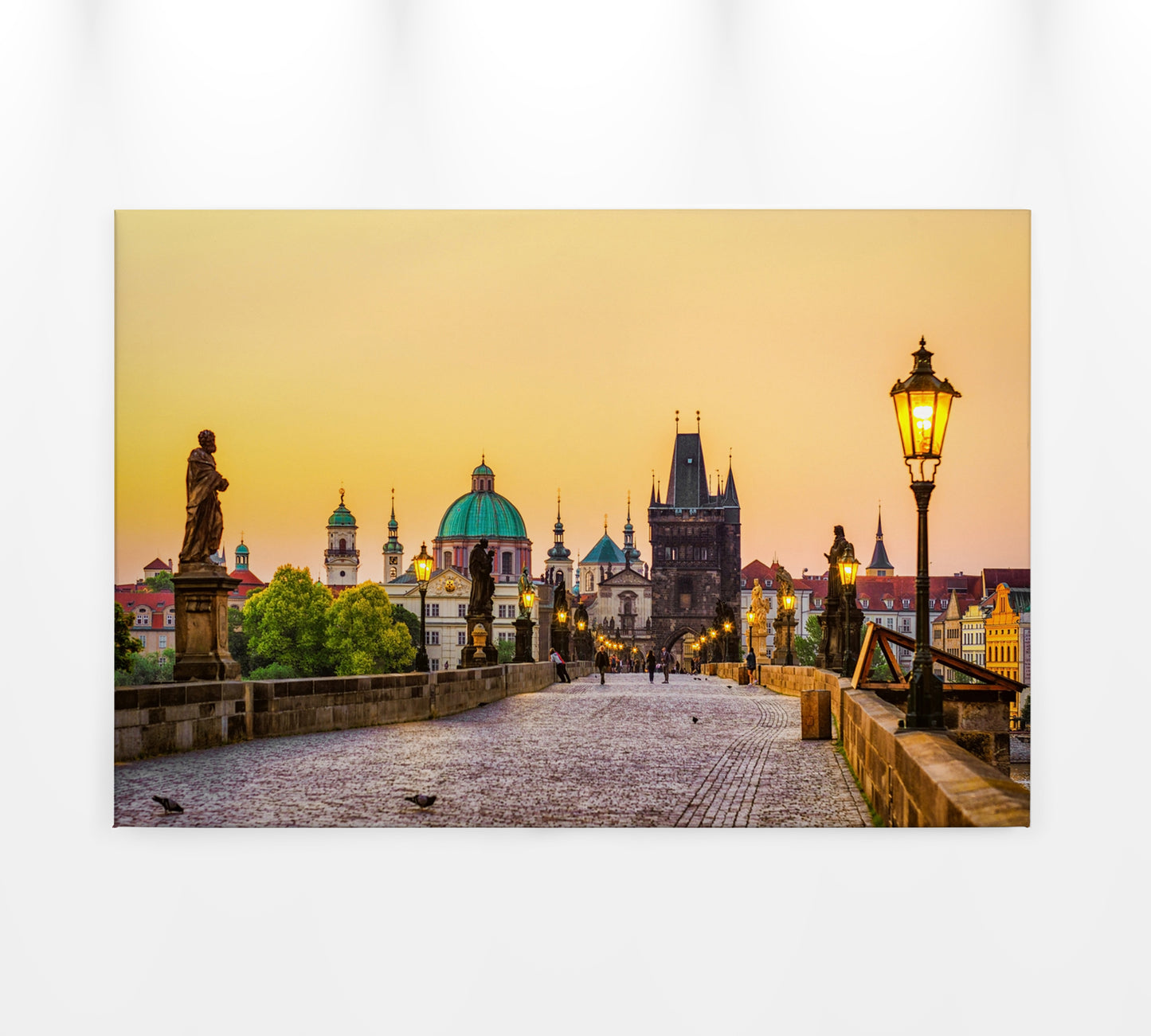 Prag Leinwandbild Karlsbrücke Gelb Beige 90x60 DD120331 Keilrahmen Wandbild