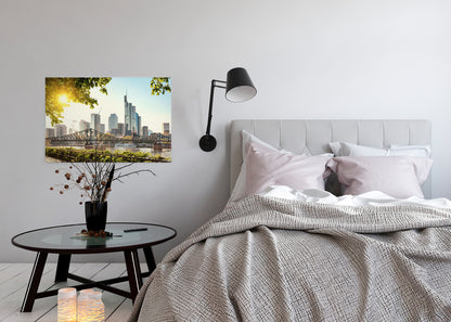 Frankfurt Leinwandbild Grau Grün 90x60 DD120332 Wandbild Leinwand Großstadt