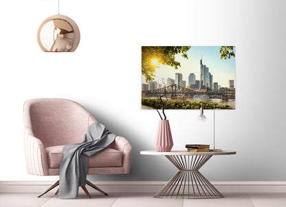Frankfurt Leinwandbild Grau Grün 90x60 DD120332 Wandbild Leinwand Großstadt