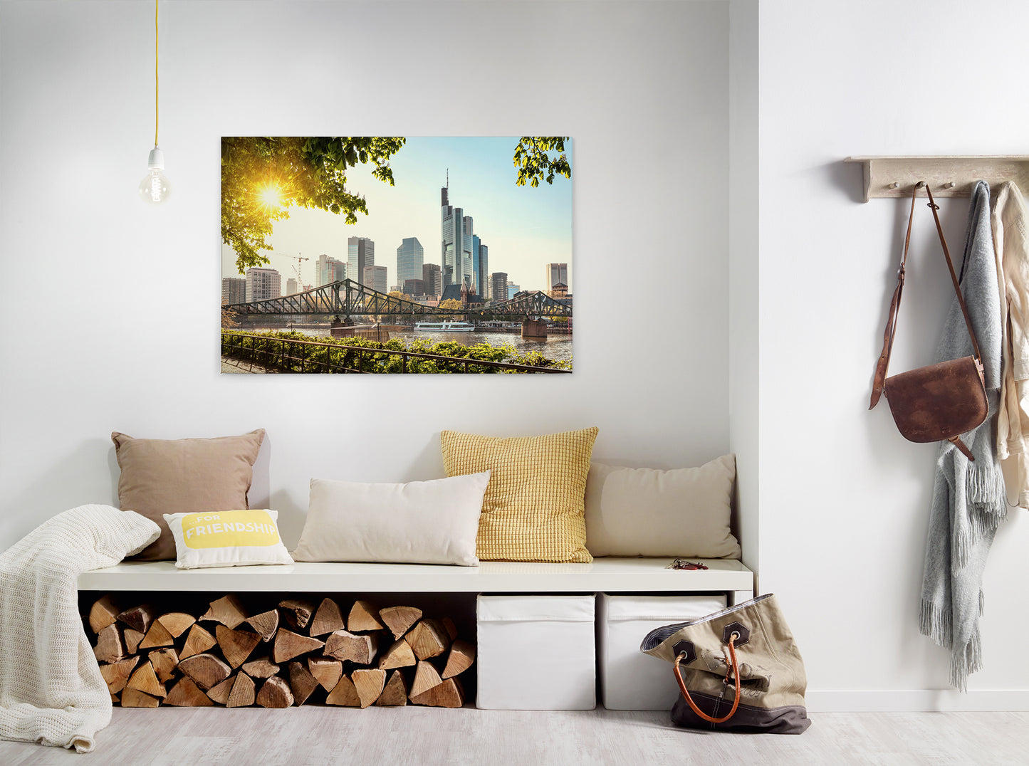 Frankfurt Leinwandbild Grau Grün 90x60 DD120332 Wandbild Leinwand Großstadt