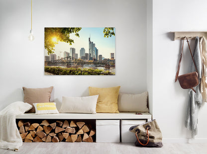 Frankfurt Leinwandbild Grau Grün 90x60 DD120332 Wandbild Leinwand Großstadt