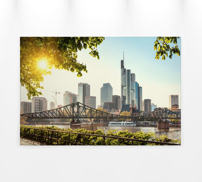 Frankfurt Leinwandbild Grau Grün 90x60 DD120332 Wandbild Leinwand Großstadt