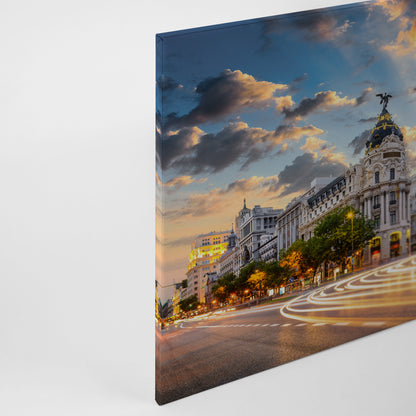 Leinwandbild Gran Via Madrid Grau Grün 90x60 DD120333 Keilrahmen Wandbild