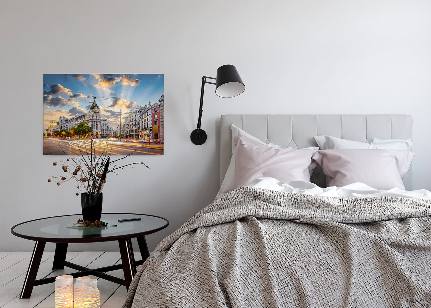 Leinwandbild Gran Via Madrid Grau Grün 90x60 DD120333 Keilrahmen Wandbild