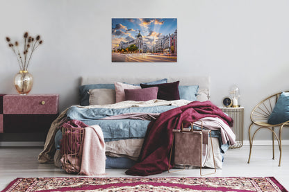 Leinwandbild Gran Via Madrid Grau Grün 90x60 DD120333 Keilrahmen Wandbild