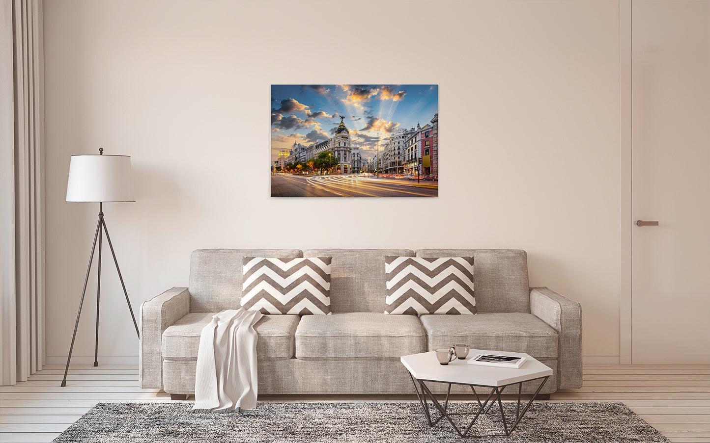 Leinwandbild Gran Via Madrid Grau Grün 90x60 DD120333 Keilrahmen Wandbild