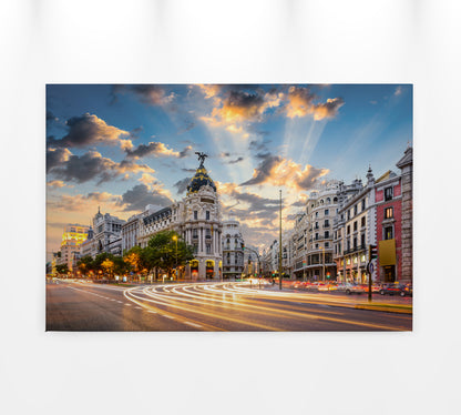 Leinwandbild Gran Via Madrid Grau Grün 90x60 DD120333 Keilrahmen Wandbild