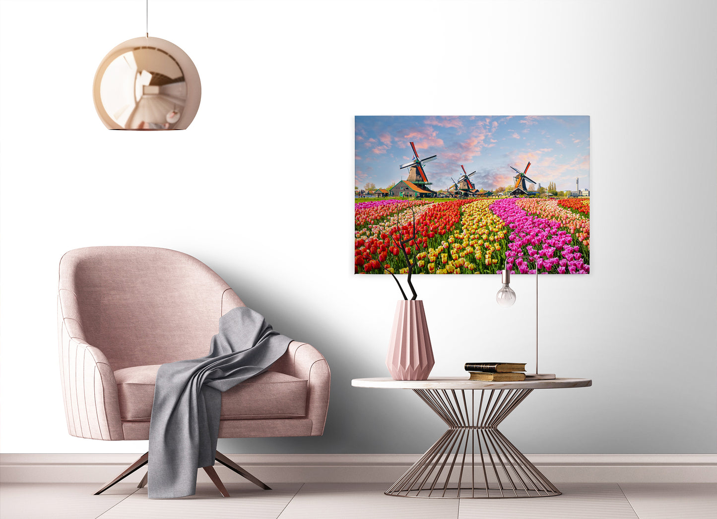 Leinwandbild Tulpenwiese Bunt 90x60 DD120334 Keilrahmenbild Wandbild Floral