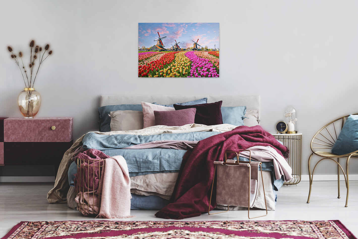 Leinwandbild Tulpenwiese Bunt 90x60 DD120334 Keilrahmenbild Wandbild Floral