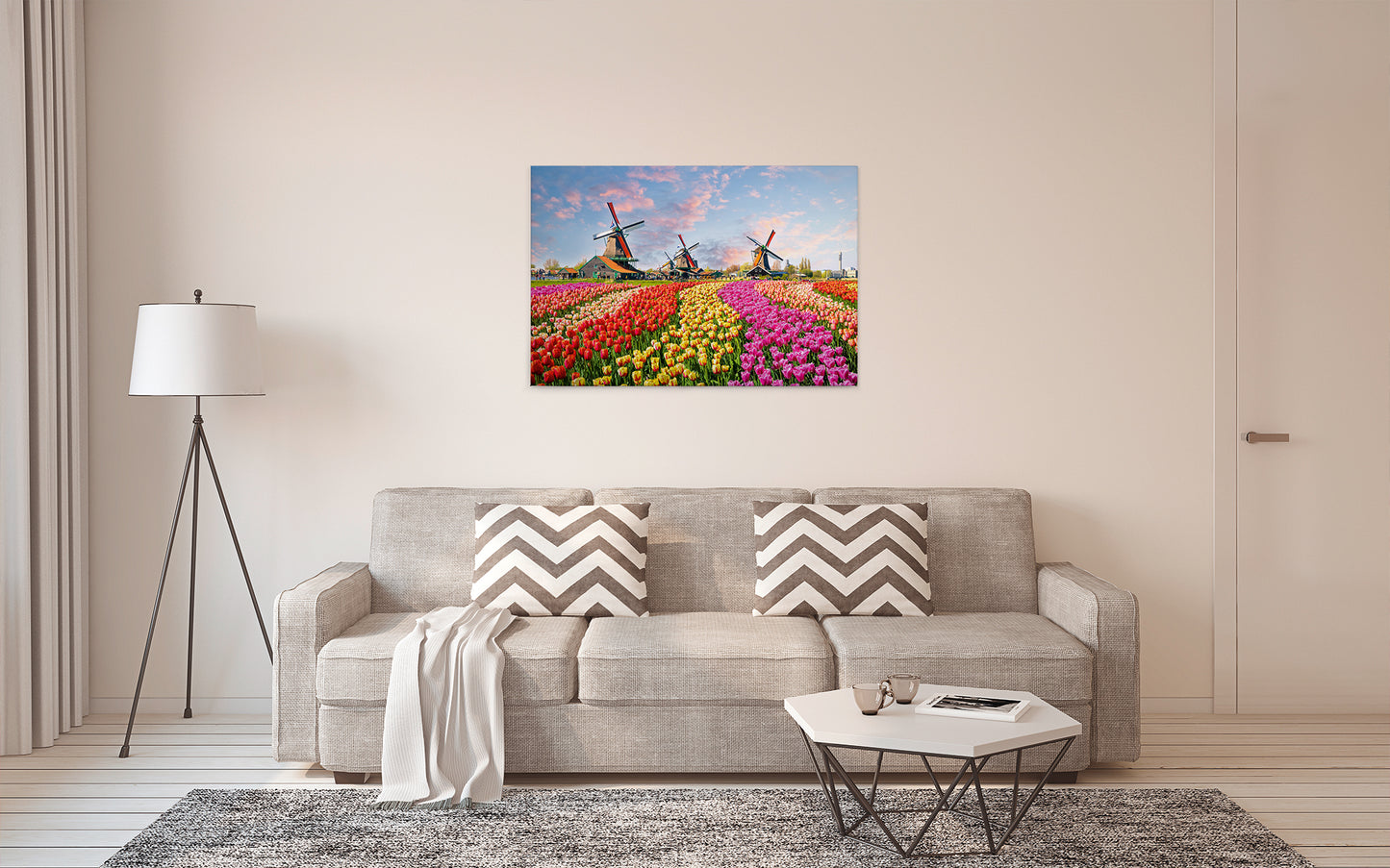 Leinwandbild Tulpenwiese Bunt 90x60 DD120334 Keilrahmenbild Wandbild Floral