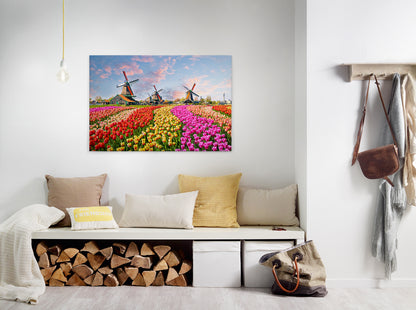 Leinwandbild Tulpenwiese Bunt 90x60 DD120334 Keilrahmenbild Wandbild Floral