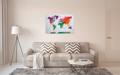 Leinwandbild Weltkarte Bunt 90x60 DD120335 Wandbild Leinwand Karte Modern