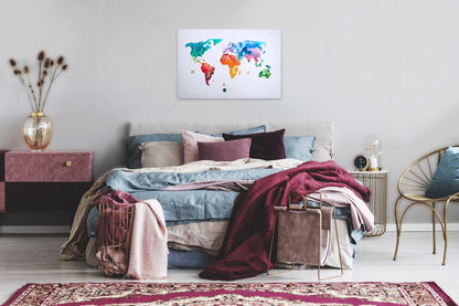 Weltkarte Leinwandbild Bunt 90x60 DD120336 Wandbild Leinwand Modern Jugendzimmer