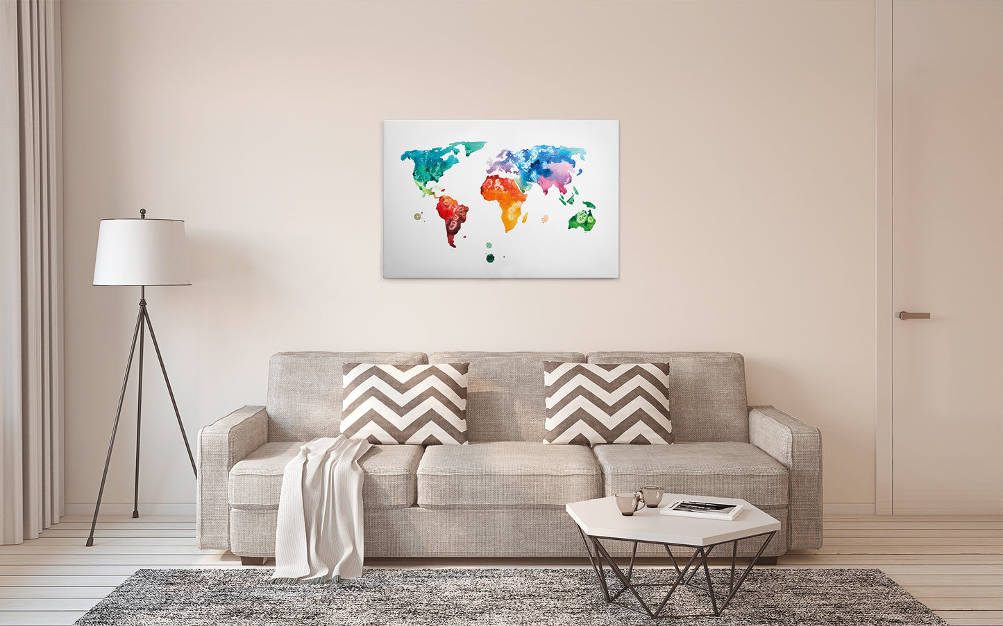 Weltkarte Leinwandbild Bunt 90x60 DD120336 Wandbild Leinwand Modern Jugendzimmer