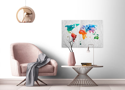 Leinwandbild Weltkarte Bunt 90x60 DD120337 Wandbild Vintage Leinwand Canvas