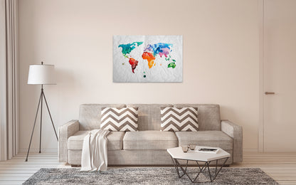 Leinwandbild Weltkarte Bunt 90x60 DD120337 Wandbild Vintage Leinwand Canvas