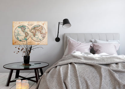 Leinwandbild Antike Weltkarte Beige 90x60 DD120339 Wandbild Leinwand Wohnzimmer