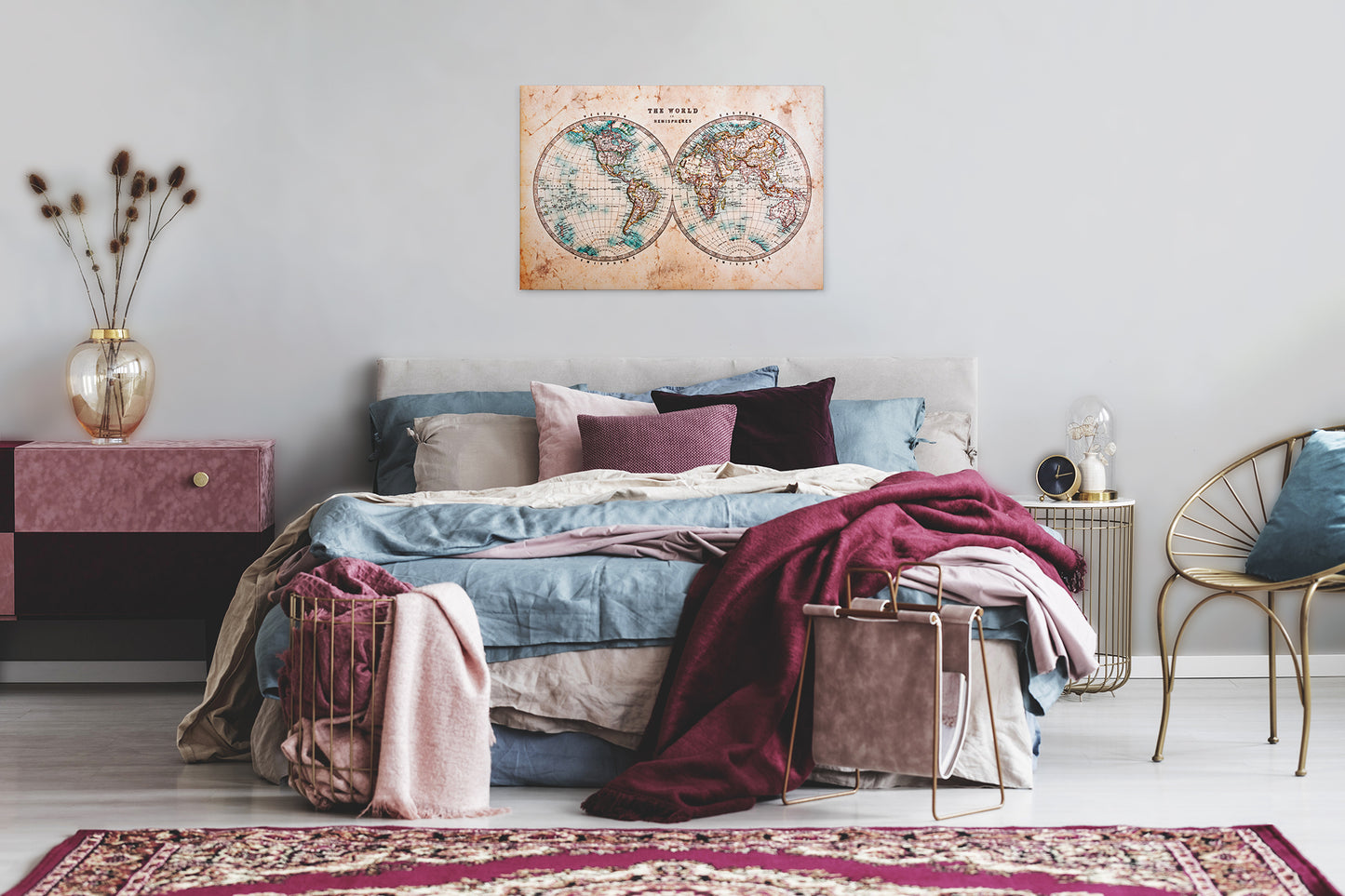 Leinwandbild Antike Weltkarte Beige 90x60 DD120339 Wandbild Leinwand Wohnzimmer