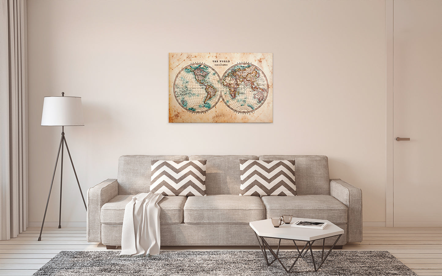 Leinwandbild Antike Weltkarte Beige 90x60 DD120339 Wandbild Leinwand Wohnzimmer