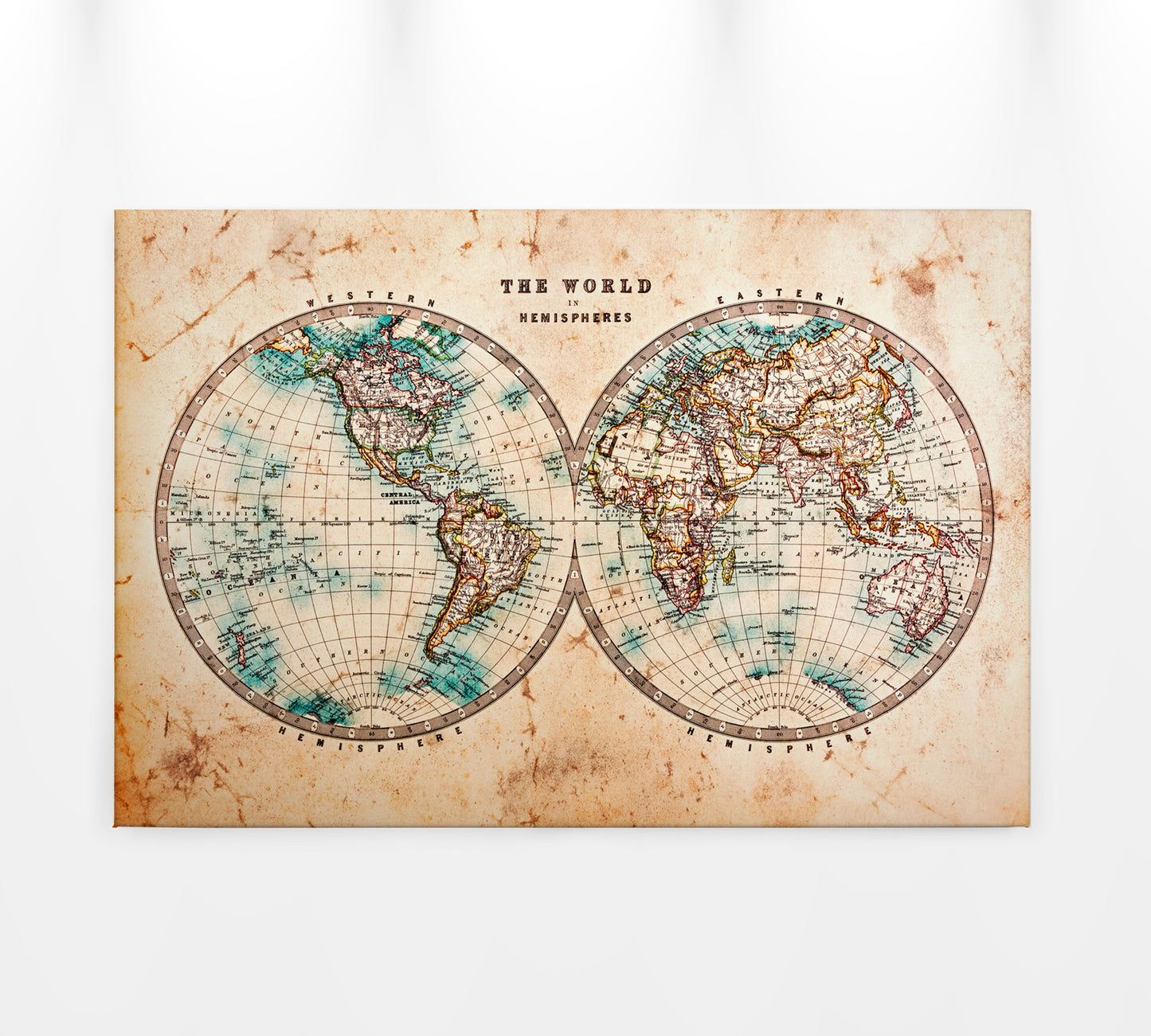 Leinwandbild Antike Weltkarte Beige 90x60 DD120339 Wandbild Leinwand Wohnzimmer