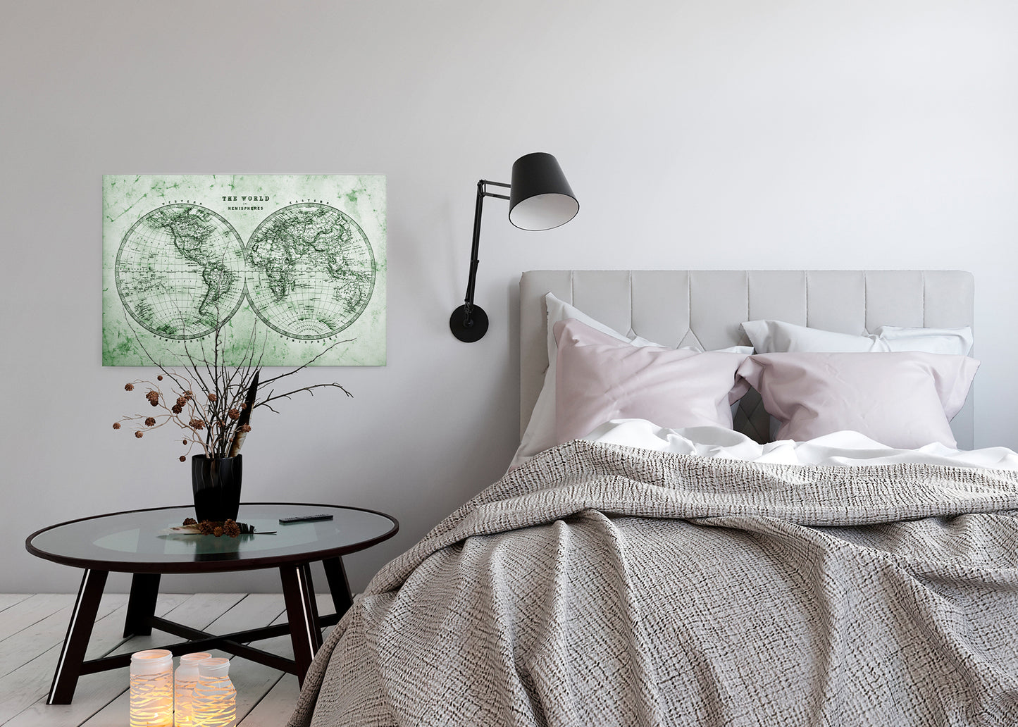 Weltkarte Leinwandbild Antik Grün 90x60 DD120340 Wandbild Leinwand Wohnzimmer