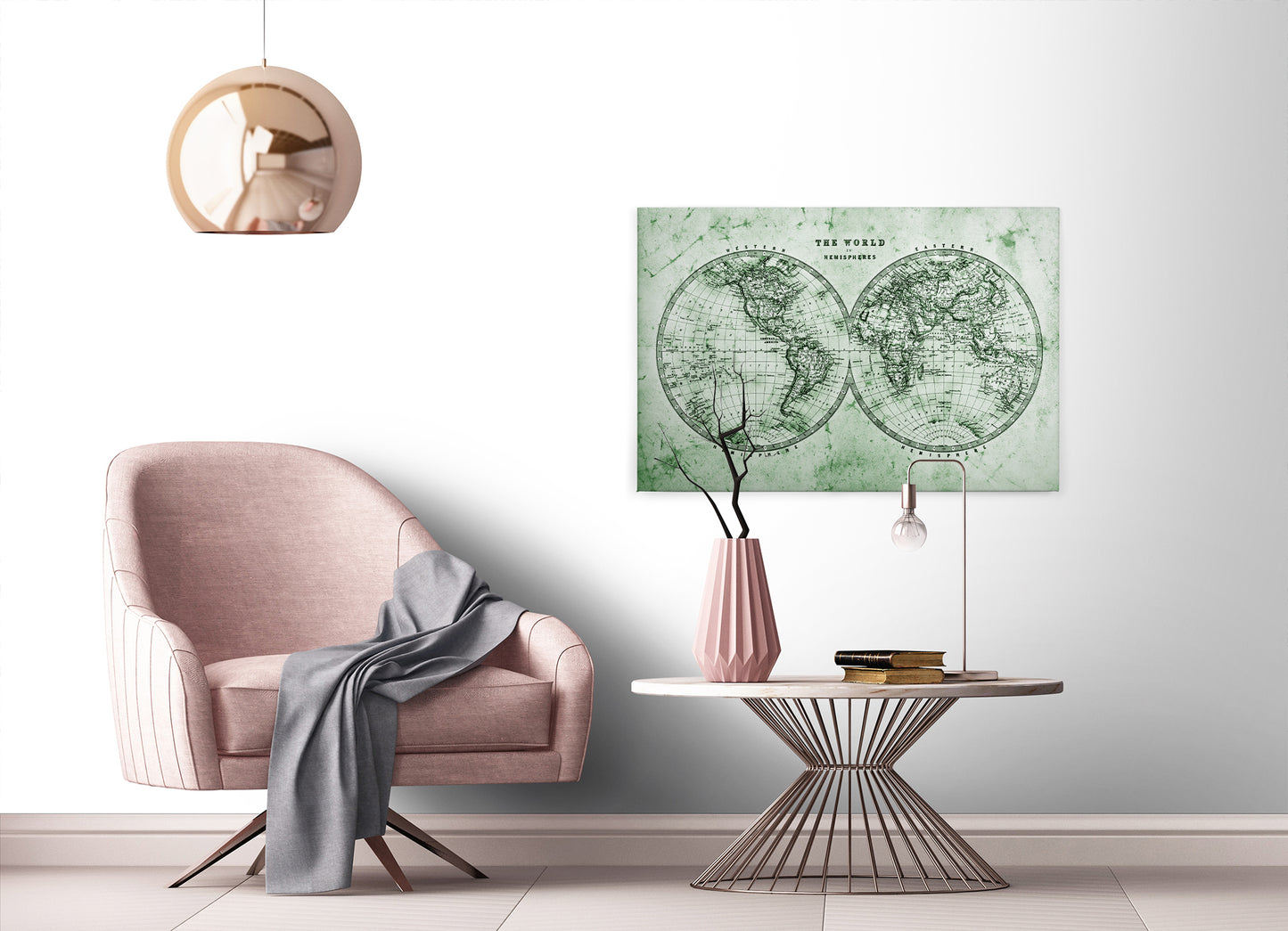 Weltkarte Leinwandbild Antik Grün 90x60 DD120340 Wandbild Leinwand Wohnzimmer