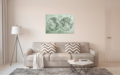 Weltkarte Leinwandbild Antik Grün 90x60 DD120340 Wandbild Leinwand Wohnzimmer